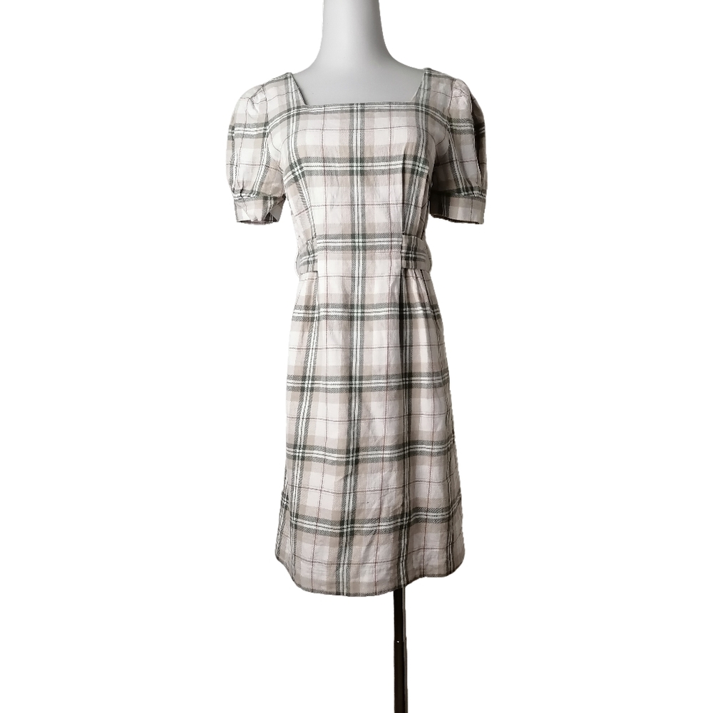 ☘️ S，cotton-linen blend plaid pattern dress by E.LAN